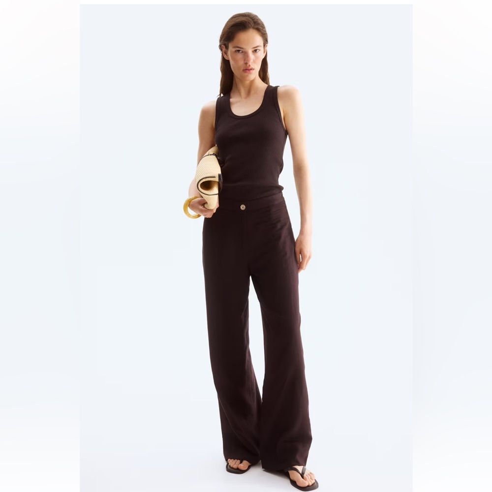 H&M Linen Blend Elegant Brown Women's Pants